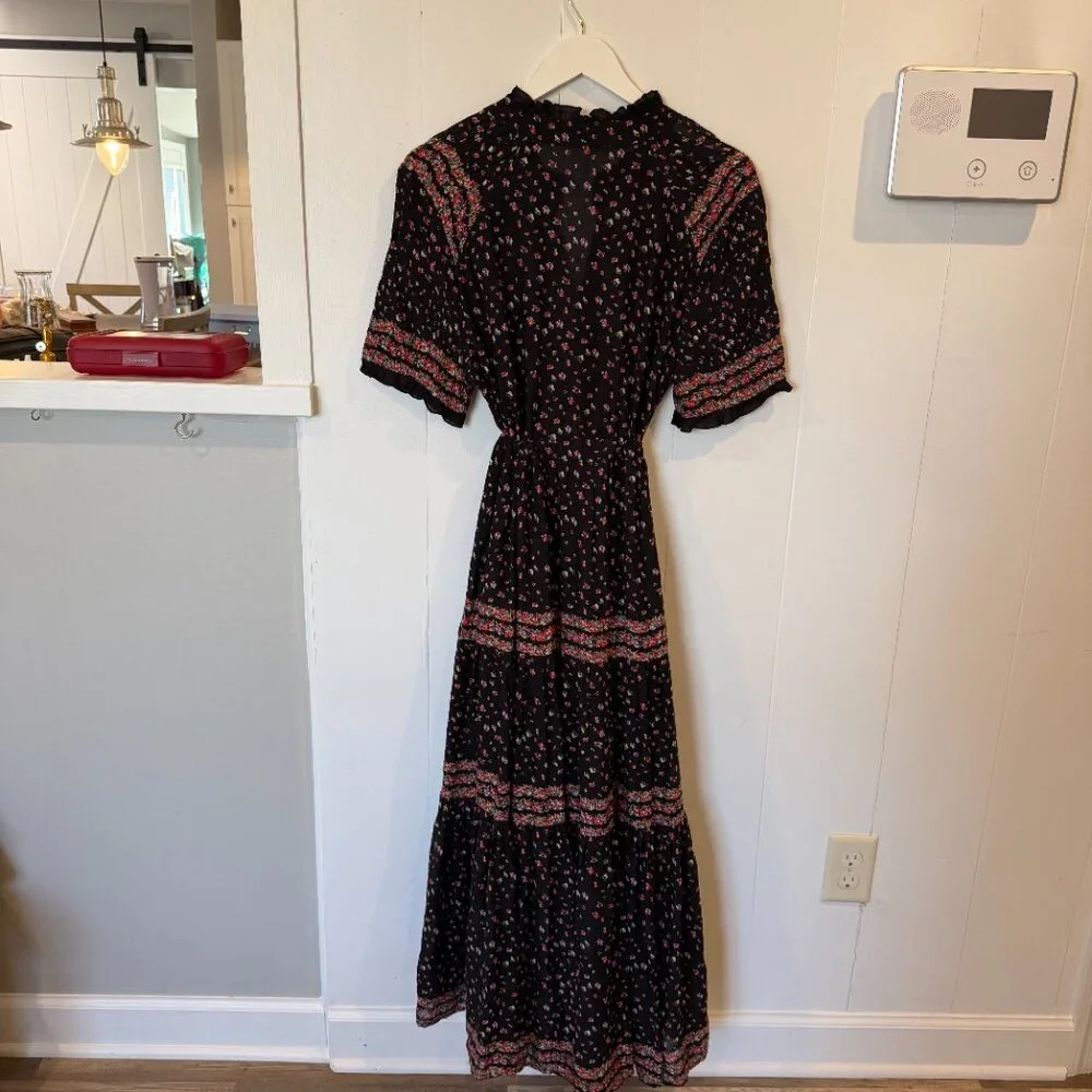 Free People Black Rare Feeling Tiered Floral Maxi Dress Size L - Picture 5 of 7